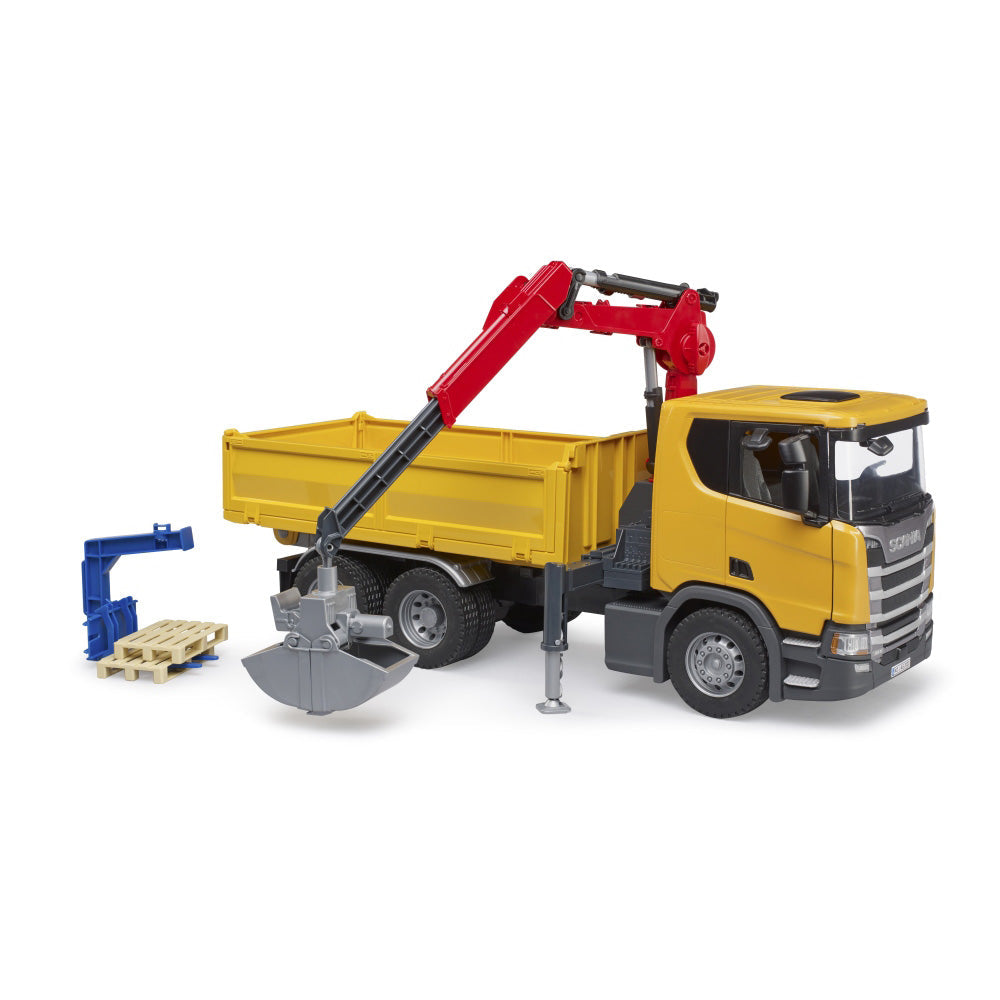 CONSTRUCTION TRUCK SCANIA SUPER 560R WITH CRANE AND 2 PALLETS - BRUDER (BR03551)