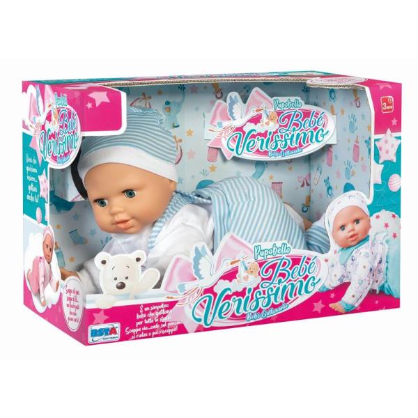 PAPUSA BEBE 40 CM, CU BATERII, INTERACTIV, CARE MERGE PE JOS, CU SALOPETA SI CACIULITA - RS TOYS (RS11443)