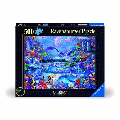 PUZZLE ANIMALE MARINE 500 PIESE STRALUCESTE IN INTUNERIC DESIGN NOU - RAVENSBURGER (RVSPA00478)