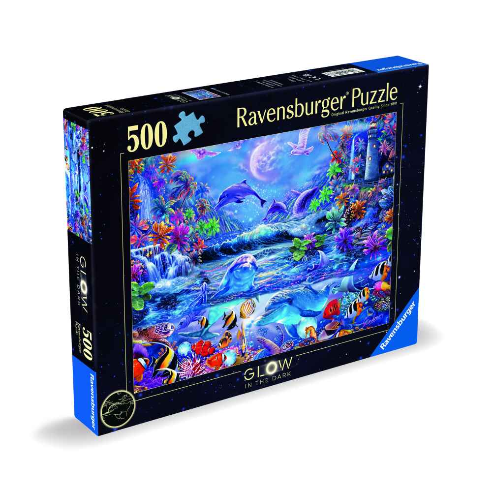 PUZZLE ANIMALE MARINE 500 PIESE STRALUCESTE IN INTUNERIC DESIGN NOU - RAVENSBURGER (RVSPA00478)