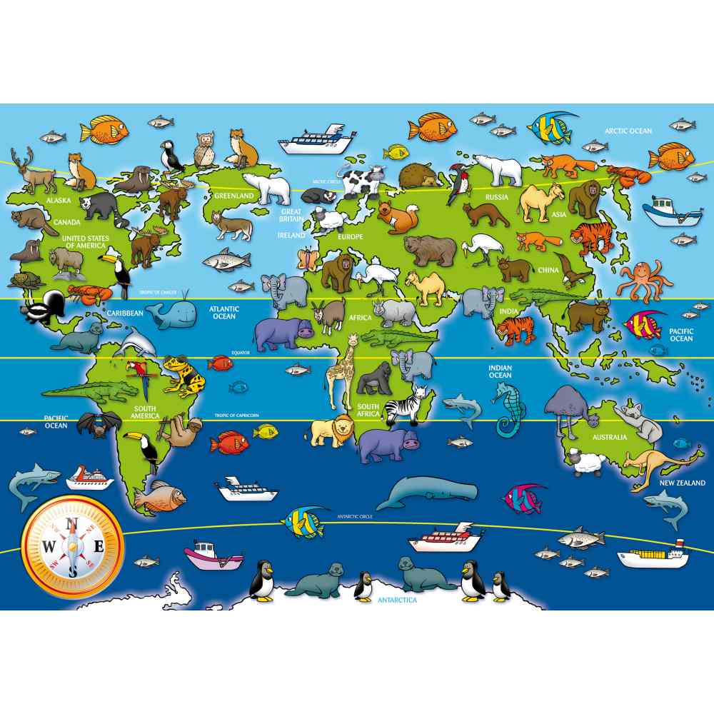 PUZZLE MARE DE PODEA HARTA ANIMALELE LUMII 60 PIESE - RAVENSBURGER (RVSPC07072)