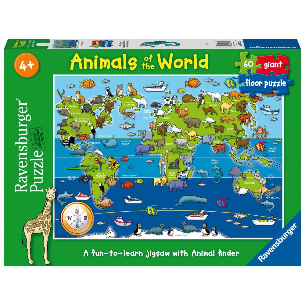 PUZZLE MARE DE PODEA HARTA ANIMALELE LUMII 60 PIESE - RAVENSBURGER (RVSPC07072)