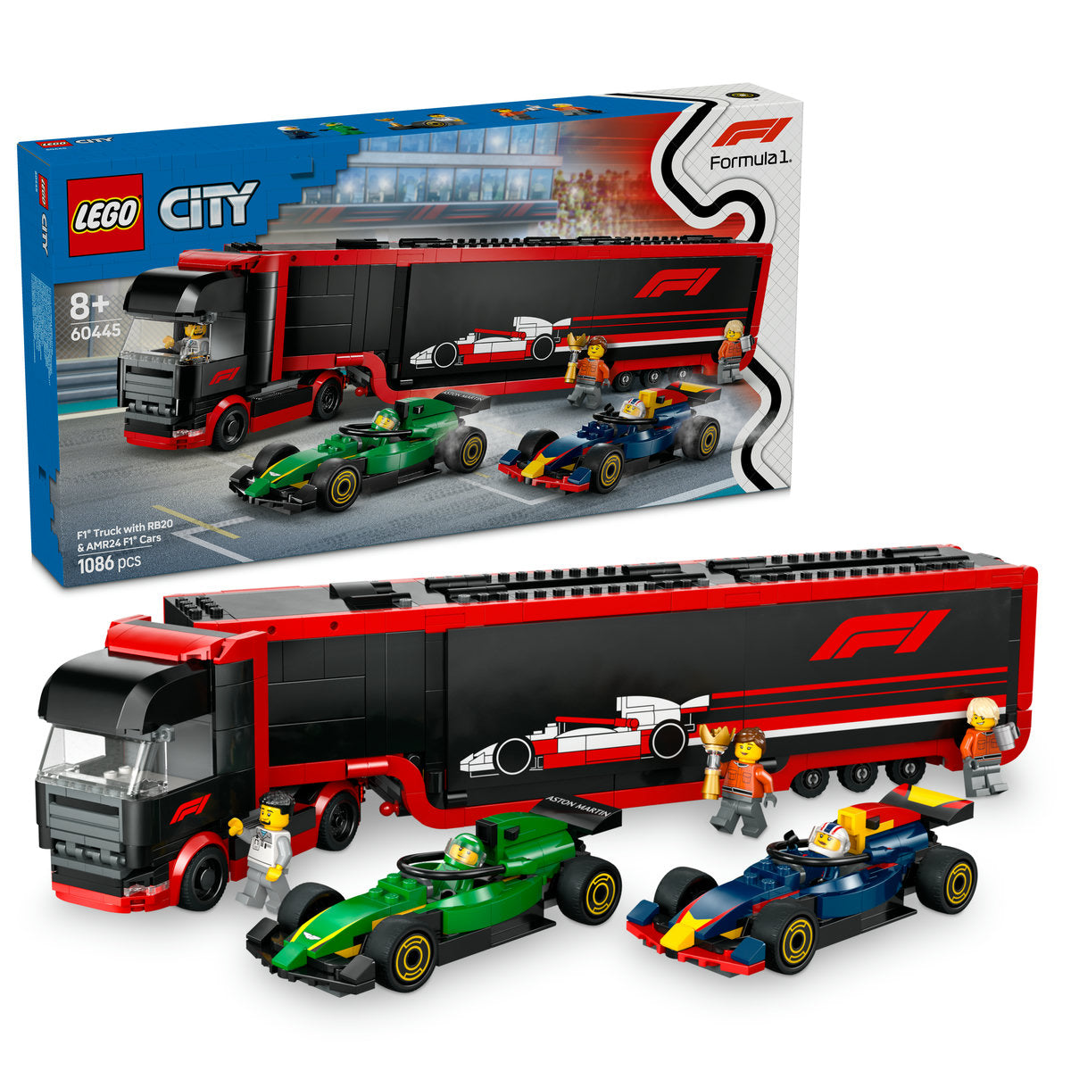 CAMION F1 CU MASINILE F1 RB20 SI AMR24 - LEGO CITY (60445)