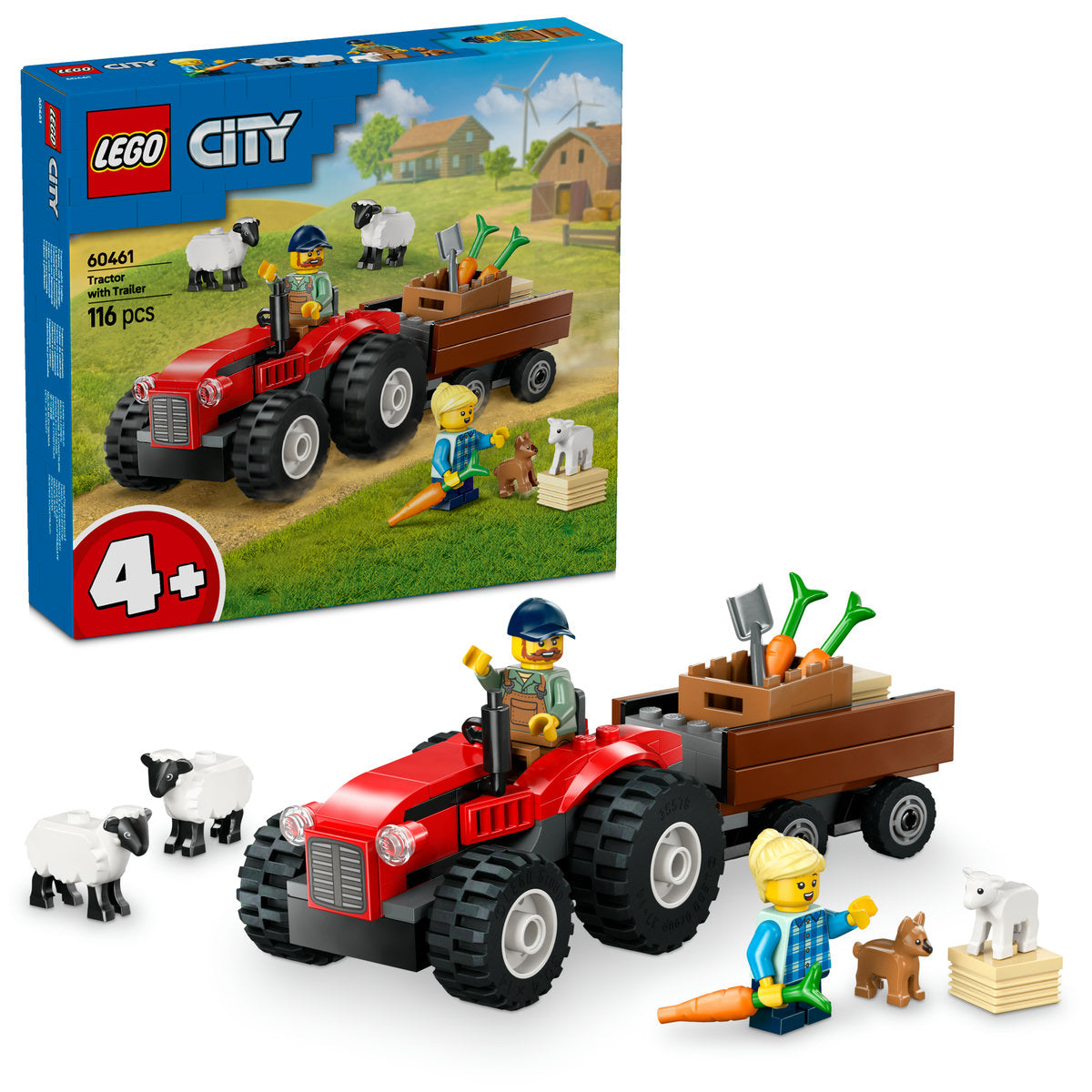 TRACTOR DE FERMA ROSU CU REMORCA SI OI - LEGO CITY (60461)