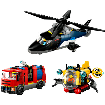 ELICOPTER, CAMION DE POMPIERI SI SUBMARIN REMIXATE - LEGO CITY (60462)