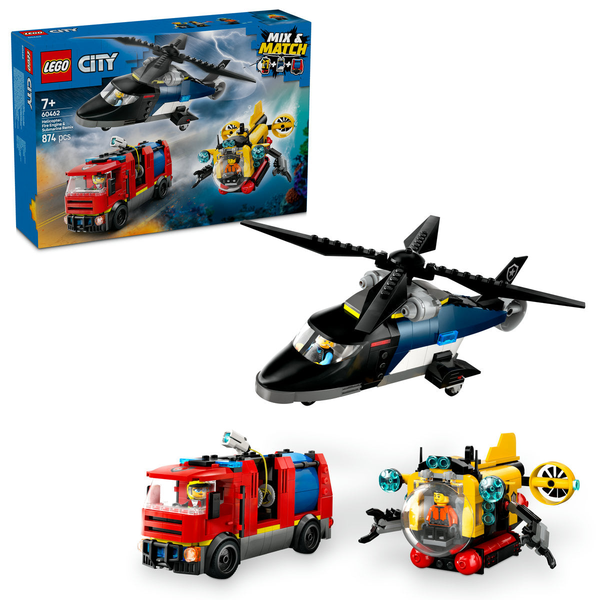 ELICOPTER, CAMION DE POMPIERI SI SUBMARIN REMIXATE - LEGO CITY (60462)