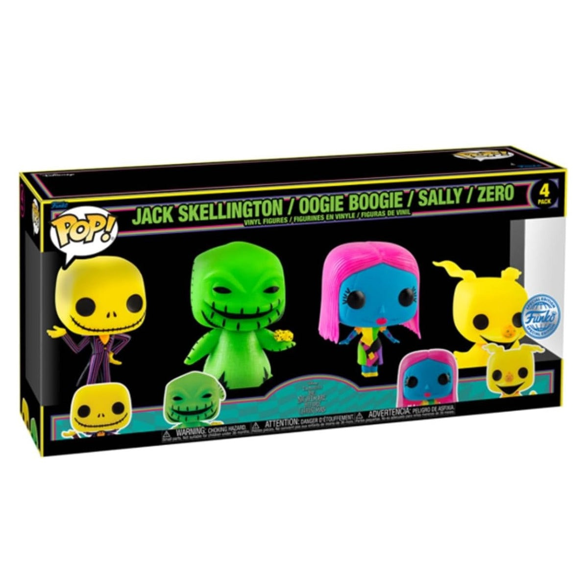 FUNKO POP DISNEY: TNBC - 4PK - JACK SKELLINGTON / OOGIE BOOGIE / SALLY / ZERO (BLACKLIGHT) (SPECIAL EDITION) - FUNKO (69146)