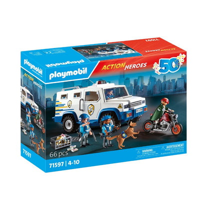 PLAYMOBIL - MASINA TRANSPORT BANI - PLAYMOBIL ACTION HEROS (PM71597)