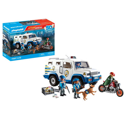 PLAYMOBIL - MASINA TRANSPORT BANI - PLAYMOBIL ACTION HEROS (PM71597)