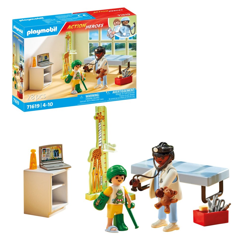 PLAYMOBIL - PEDIATRU CU COPIL SI URSULET - PLAYMOBIL ACTION HEROS (PM71619)