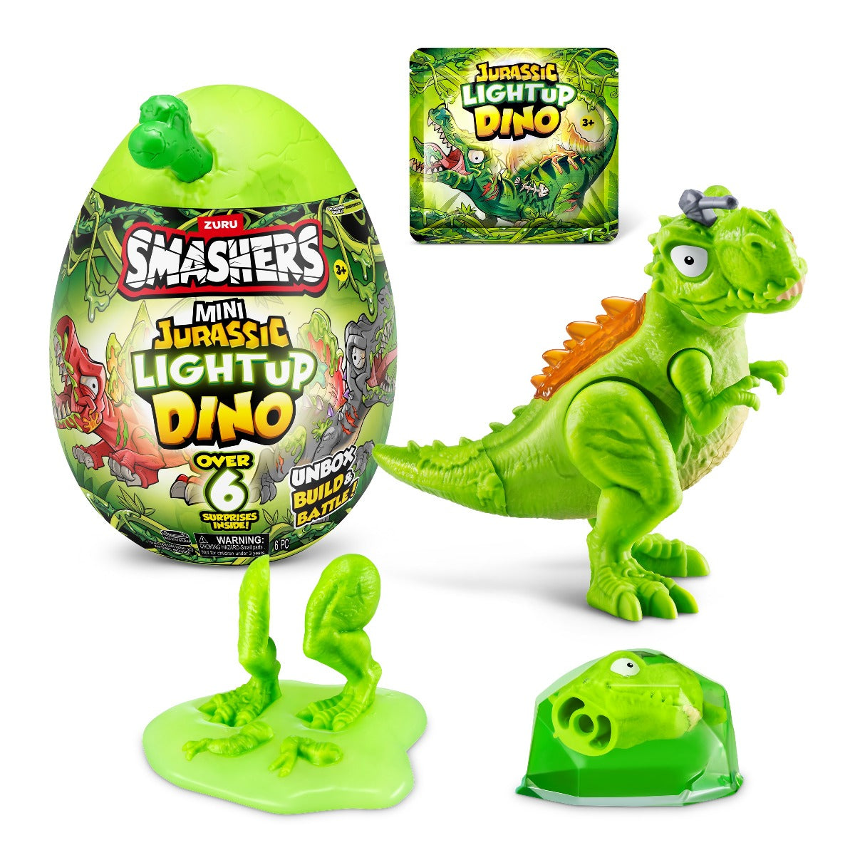 SMASHERS - MINI OU SURPRIZA CU PESTE 6 ACCESORII, DINO JURASSIC LIGHT-UP - SMASHERS (74107)