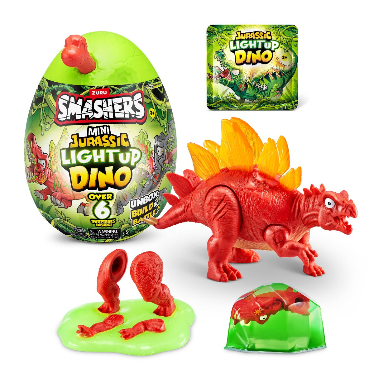 SMASHERS - MINI OU SURPRIZA CU PESTE 6 ACCESORII, DINO JURASSIC LIGHT-UP - SMASHERS (74107)