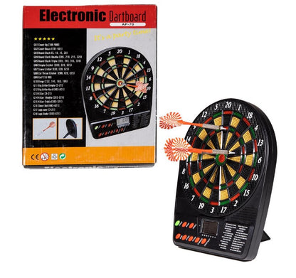 MINI TINTA DE DARTS ELECTRONICA, CU 4 SAGETI INCLUSE, VARF DE PLASTIC, FUNCTIONARE CU BATERII, SCOR ELECTRONIC PENTRU 18 MINI-JOCURI - VAN DER MEULEN (VDM2005909)