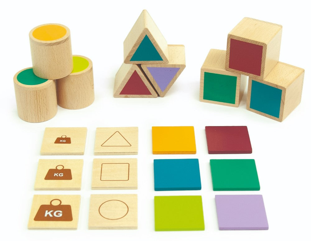 JOC EDUCATIV PENTRU COPII SI COPII NEVOI SPECIALE DIDACTIC, INVATAM DESPRE CULORI, GREUTATI, FORME GEOMETRICE SI ATRIBUTE - ANDREU TOYS (ANT16133)