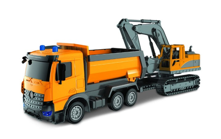 SET BASCULANTA SI EXCAVATOR PLAY CITY ON THE ROAD, SCARA 1:18 - RS TOYS (RS11636)