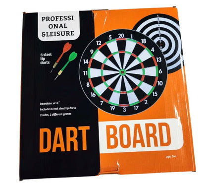 TINTA DE DARTS DIN PLUTA CU 2 FETE, CU 6 SAGETI INCLUSE, VARF DE METAL, 38 CM DIAMETRU - VAN DER MEULEN (VDM2005907)