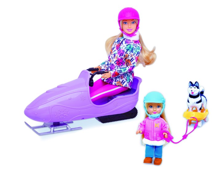 SET PAPUSI RS TOYS ELY SI SOFY, CU SNOWMOBIL, SANIE, CAINE HUSKY SI ACCESORII - RS TOYS (RS11661)