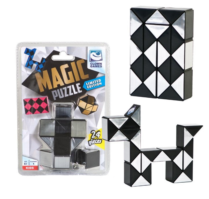 PUZZLE MAGIC SARPE 3D, PLASTIC, 24 PIESE, ARGINTIU SI NEGRU - CLOWN GAMES (VDM0896036)