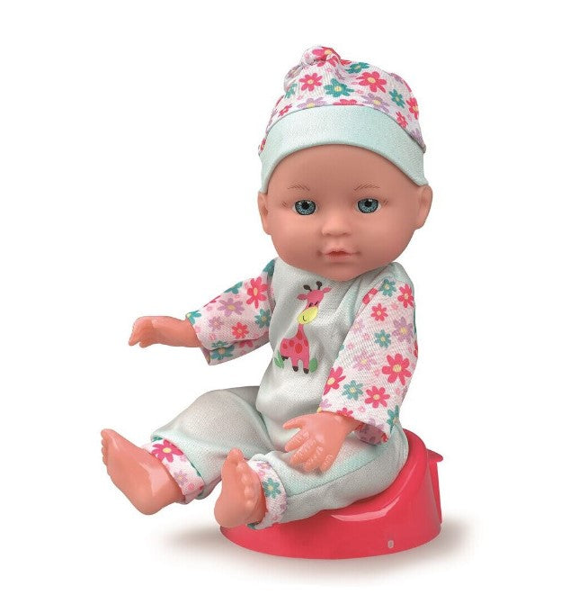 PAPUSA BEBE 30 CM, CU SALOPETA HAIOASA INFLORATA SI CACIULITA - RS TOYS (RS11932)