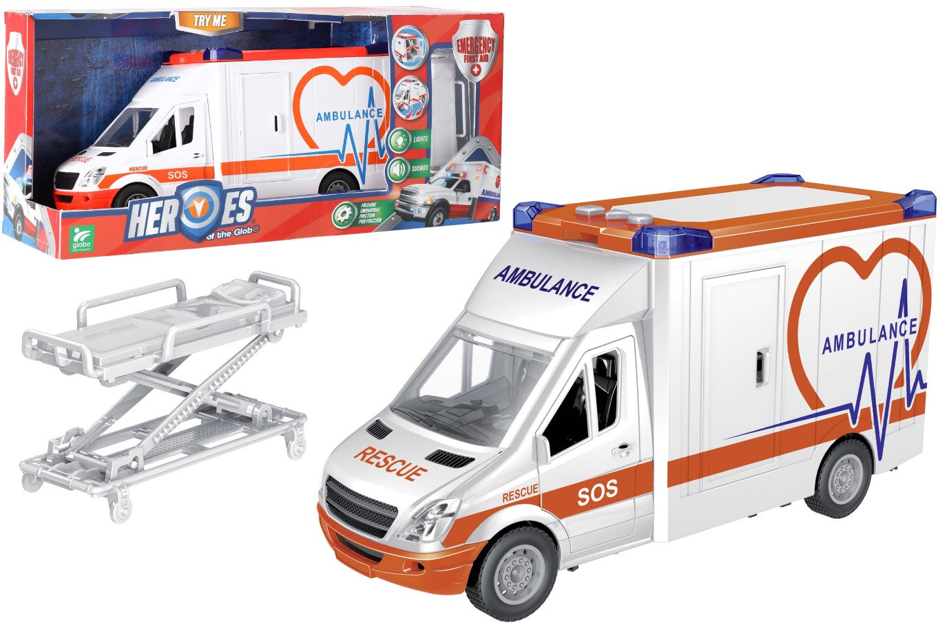 AMBULANTA DE JUCARIE PENTRU COPII, GLOBO HEROES, ALBA, 36 CM LUNGIME - GLOBO (GL42525)