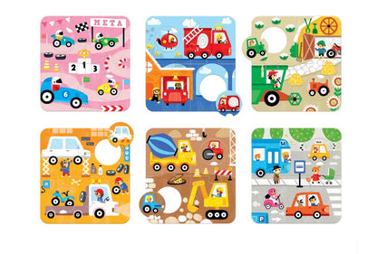 JOC TIP PUZZLE PENTRU COPII SI BEBELUSI,, MATCH THE VEHICLES, 36 PIESE, 6 PLACI FORMATE DIN 6 PIESE CU VEHICULE - BANANA PANDA (BP49209)