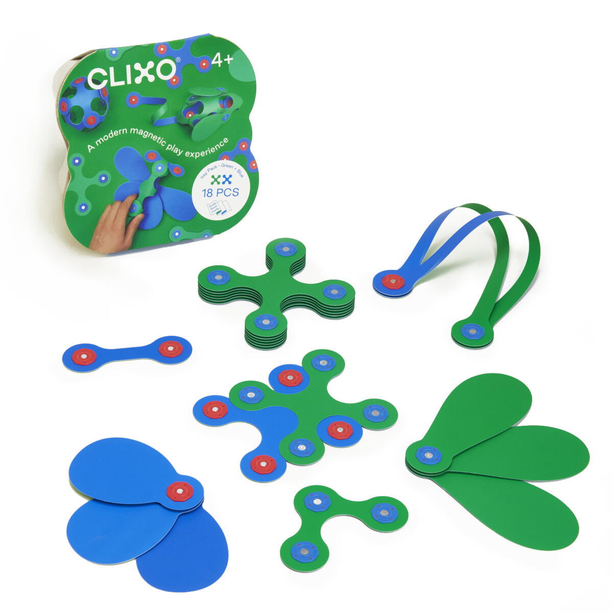 CLIXO® JOC MAGNETIC DE CONSTRUIT - ITSY ALBASTRU & VERDE (18 PIESE) - CLIXO (CL-ITSY-BG-1)