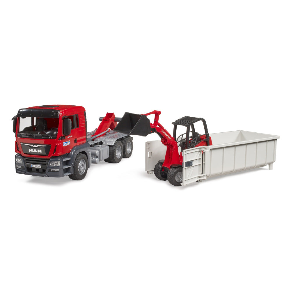 CAMION MAN TGS CU CONTAINER ROLL OFF SI INCARCATOR COMPACT SCHAFFER - BRUDER (BR03767)