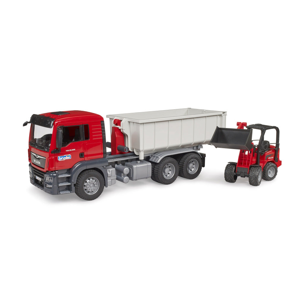 CAMION MAN TGS CU CONTAINER ROLL OFF SI INCARCATOR COMPACT SCHAFFER - BRUDER (BR03767)