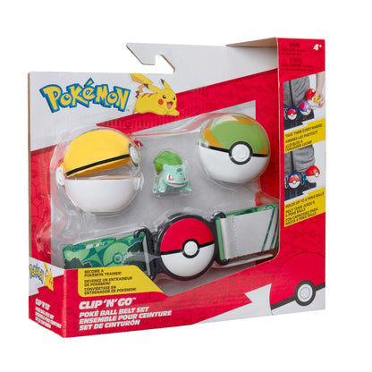 POKEMON - SET FIGURINA SI CENTURA CLIP N GO, BULBASAUR #1 WITH LEVEL BALL, NEST BALL AND BULBASAUR THEMED BELT W16 (PKW3646)