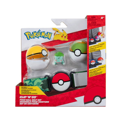 POKEMON - SET FIGURINA SI CENTURA CLIP N GO, BULBASAUR #1 WITH LEVEL BALL, NEST BALL AND BULBASAUR THEMED BELT W16 (PKW3646)