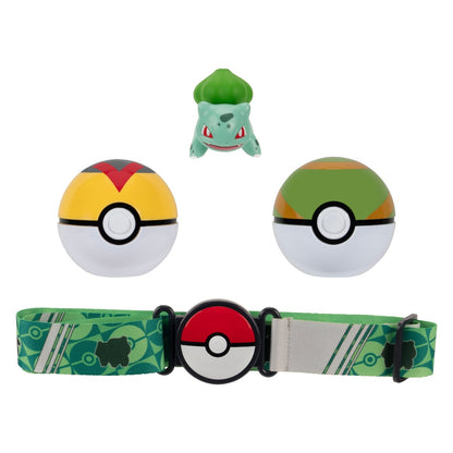 POKEMON - SET FIGURINA SI CENTURA CLIP N GO, BULBASAUR #1 WITH LEVEL BALL, NEST BALL AND BULBASAUR THEMED BELT W16 (PKW3646)