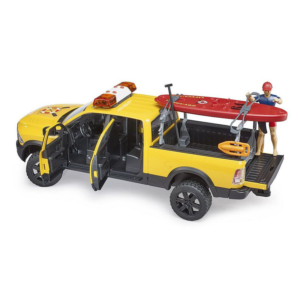 BRUDER - MASINA LIFEGUARD RAM 2500 CU FIGURINA SI CAIAC - BRUDER (BR02506) - Libelula Vesela - Jucarii