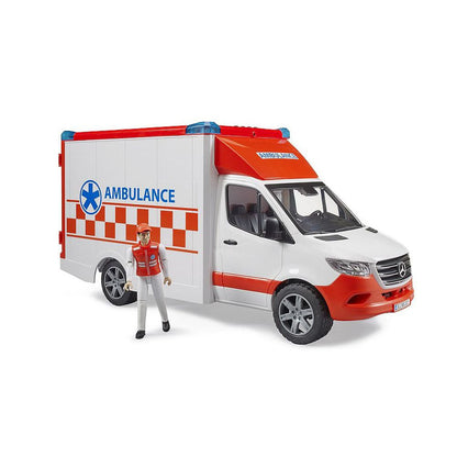 BRUDER - AMBULANTA MERCEDES BENZ CU SOFER SI SIRENA - BRUDER (BR02676) - Libelula Vesela - Jucarii