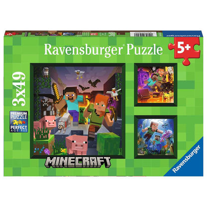 PUZZLE MINECRAFT, 3X49 PIESE - RAVENSBURGER (RVSPC05621) - Libelula Vesela - Jucarii