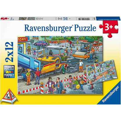 PUZZLE CONSTRUCTIA STRAZII, 2X12 PIESE - RAVENSBURGER (RVSPC05635) - Libelula Vesela - Jucarii