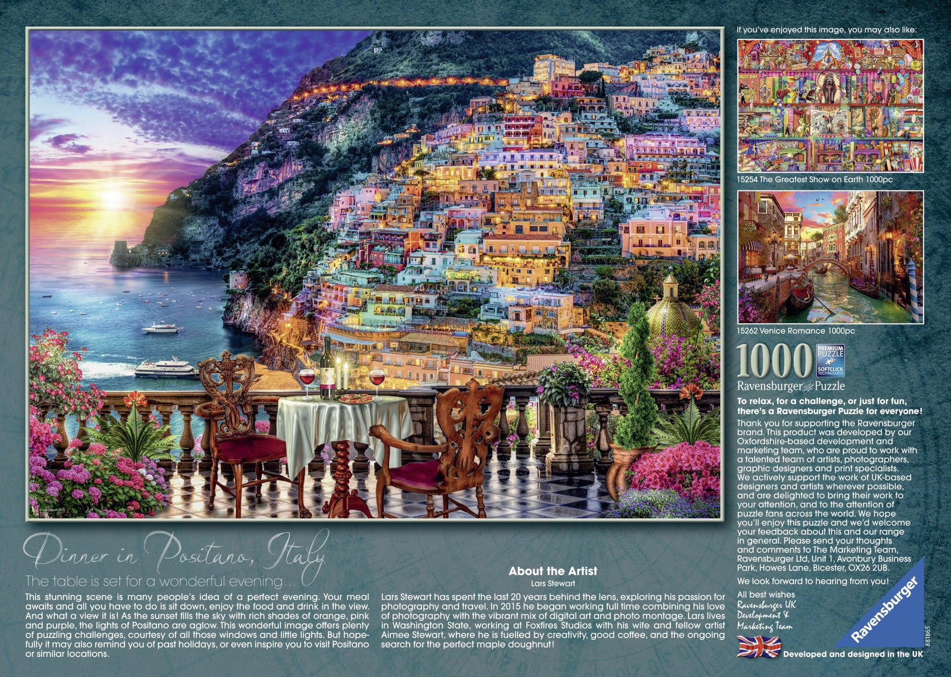 PUZZLE CINA IN POSITANO, 1000 PIESE - RAVENSBURGER (RVSPA15263) - Libelula Vesela - Jucarii