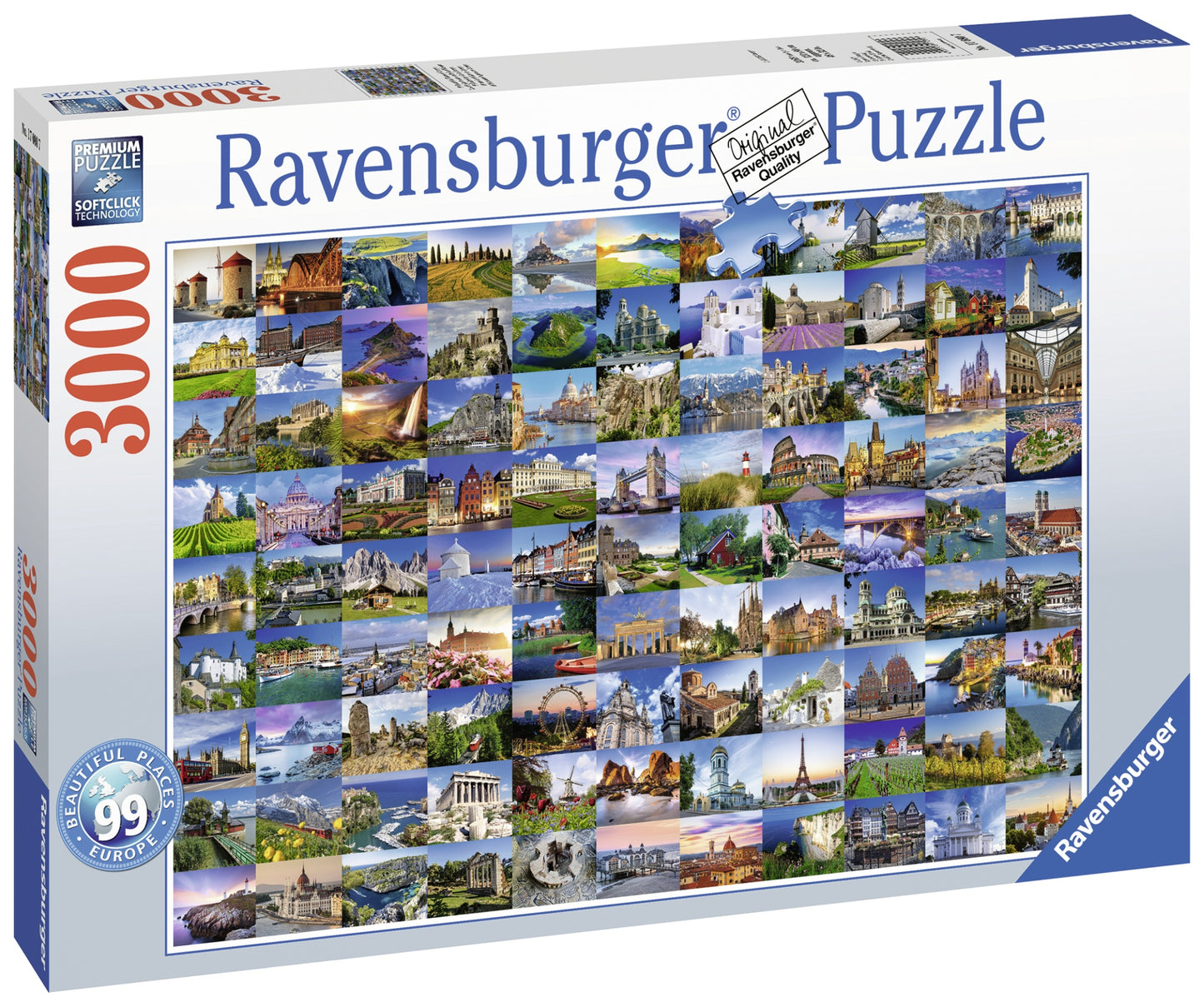 PUZZLE EUROPA 99 LOCURI, 3000 PIESE - RAVENSBURGER (RVSPA17080) - Libelula Vesela - Jucarii