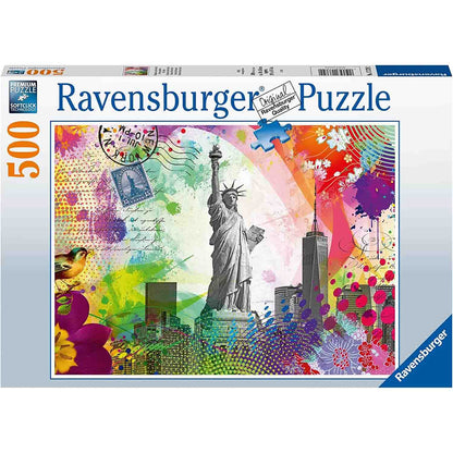 PUZZLE CARTE POSTALA NEW YORK, 500 PIESE - RAVENSBURGER (RVSPA17379) - Libelula Vesela - Jucarii