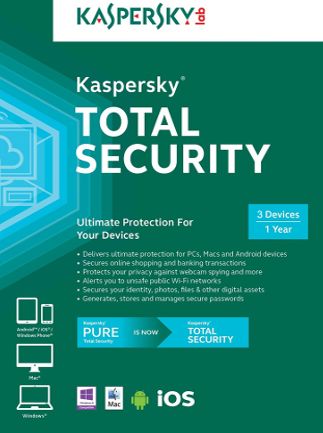 KASPERSKY TOTAL SECURITY (3 DEVICES, 1 YEAR) - OFFICIAL WEBSITE - MULTILANGUAGE - WORLDWIDE - PC / MAC / IOS / ANDROID - Libelula Vesela - Jocuri video