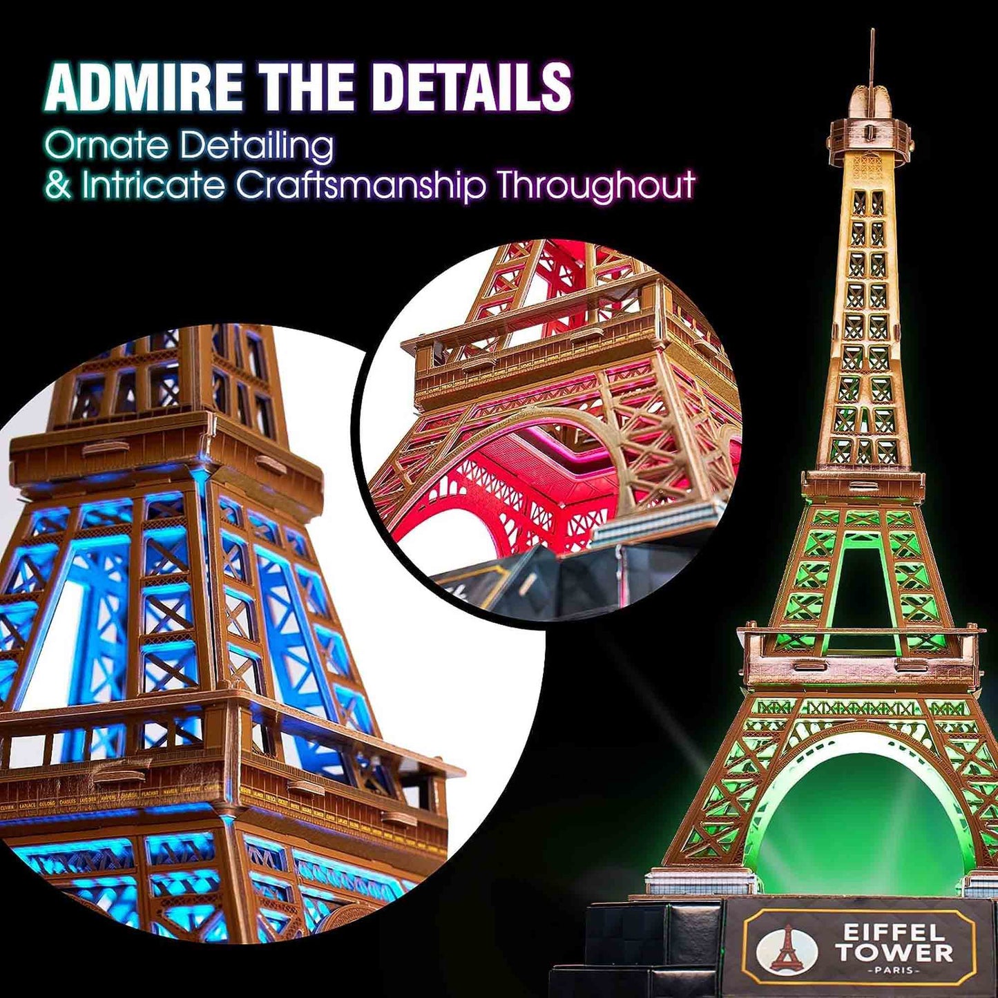 PUZZLE 3D TURNUL EIFFEL EDITIE LUMINOASA 51 PIESE - CUBICFUN (CUL534h) - Libelula Vesela - Jucarii