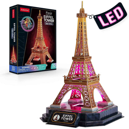 PUZZLE 3D TURNUL EIFFEL EDITIE LUMINOASA 51 PIESE - CUBICFUN (CUL534h) - Libelula Vesela - Jucarii