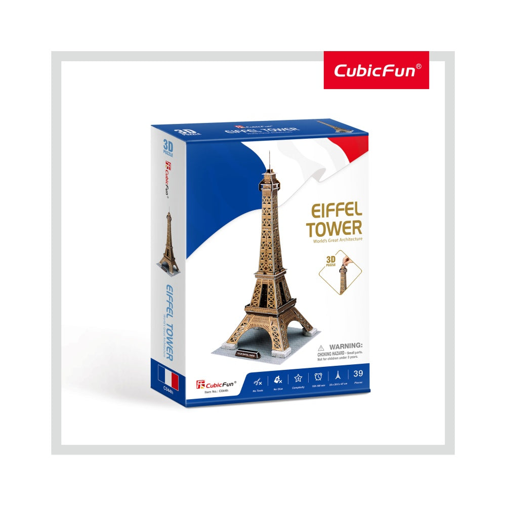 PUZZLE 3D TURNUL EIFFEL (NIVEL MEDIU 39 PIESE)  - CUBICFUN (CUC044H) - Libelula Vesela - Jucarii