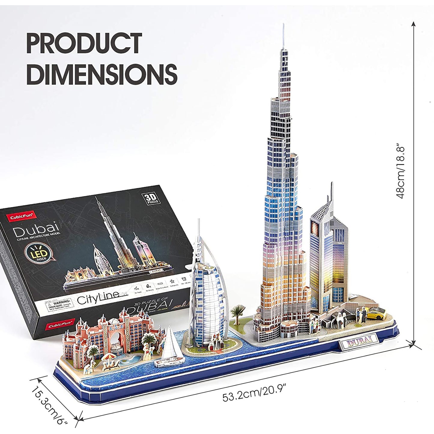 PUZZLE 3D LED DUBAI - 182 PIESE - CUBICFUN (L523h) - Libelula Vesela - Jucarii