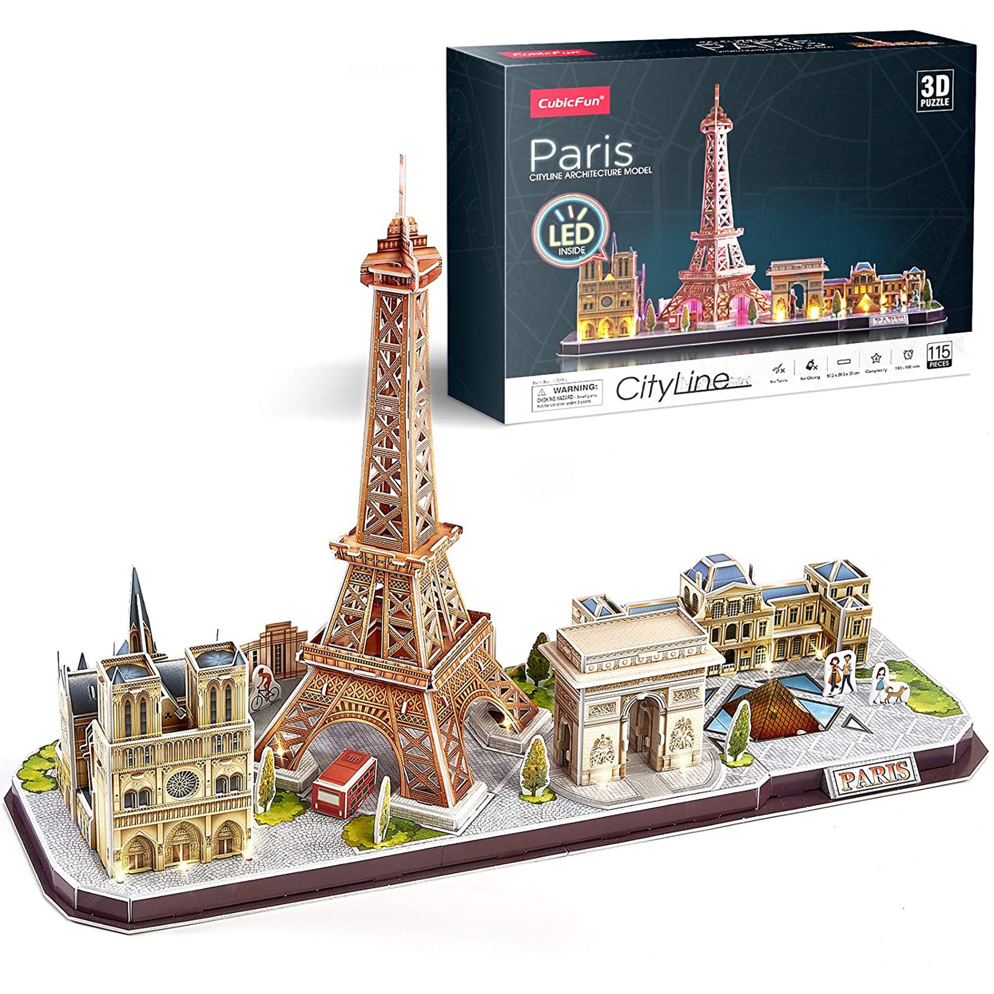 PUZZLE 3D LED PARIS - 115 PIESE - CUBICFUN (L525h) - Libelula Vesela - Jucarii