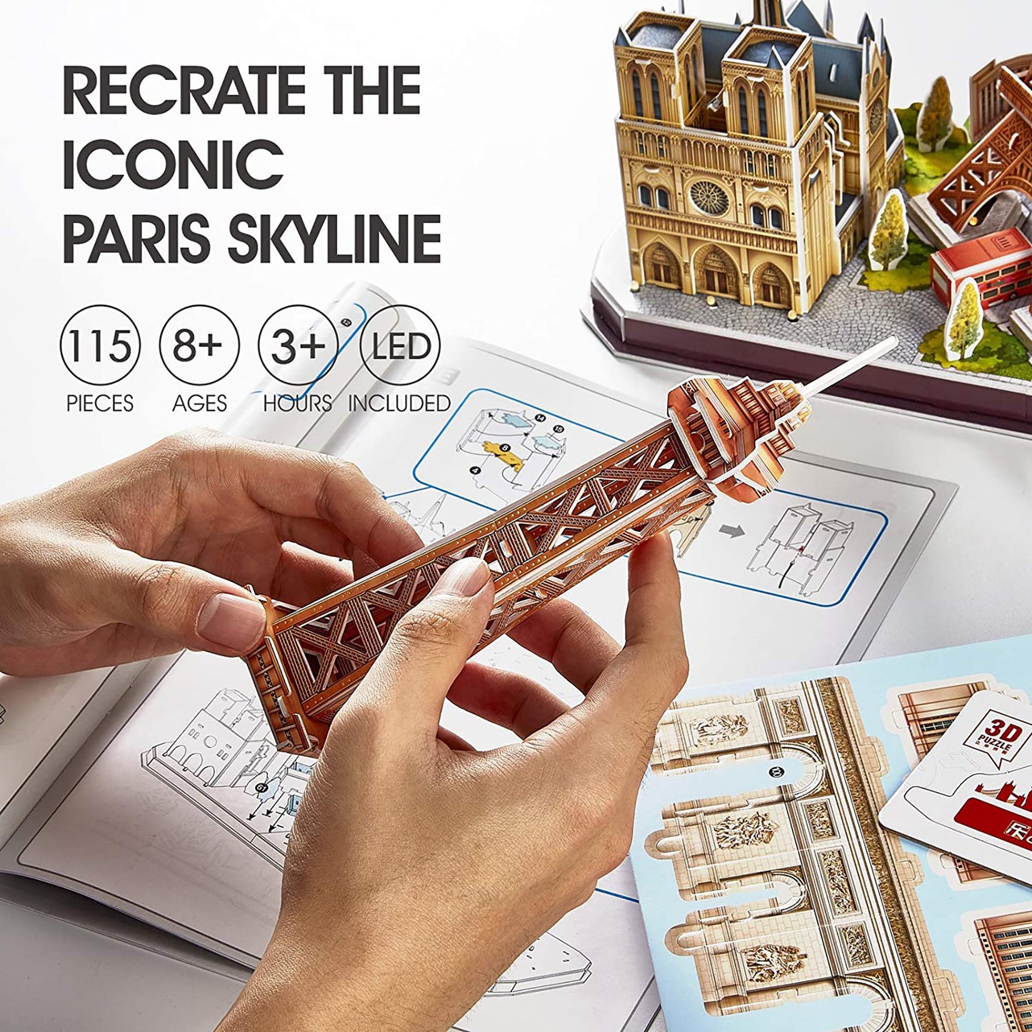 PUZZLE 3D LED PARIS - 115 PIESE - CUBICFUN (L525h) - Libelula Vesela - Jucarii