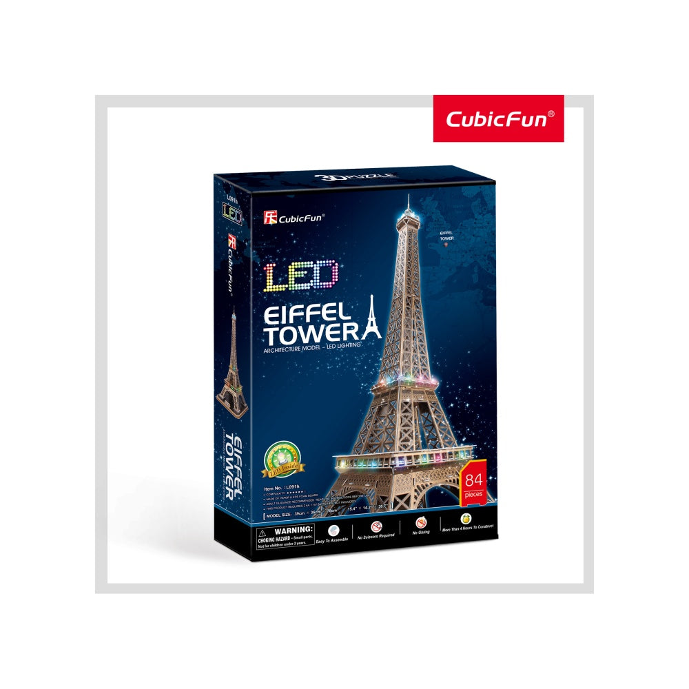 PUZZLE 3D LED TURNUL EIFFEL 82 PIESE - CUBICFUN (CUL091H) - Libelula Vesela - Jucarii