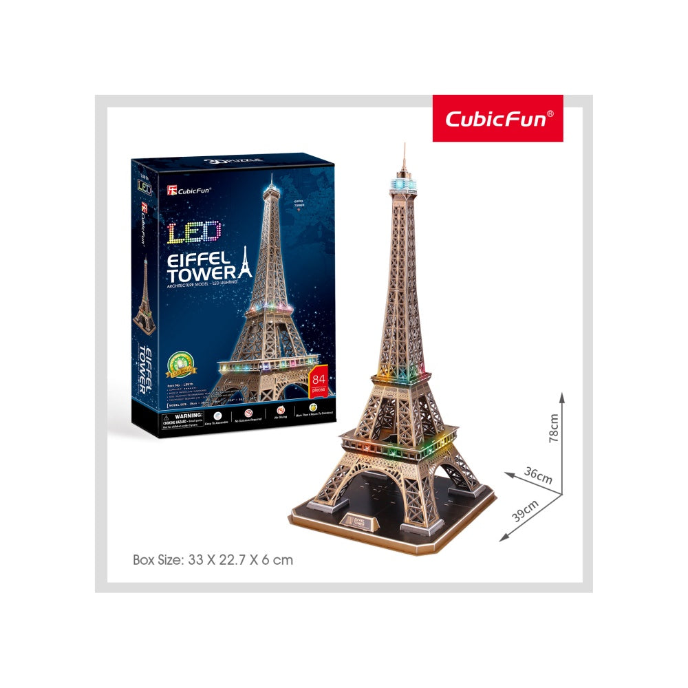 PUZZLE 3D LED TURNUL EIFFEL 82 PIESE - CUBICFUN (CUL091H) - Libelula Vesela - Jucarii