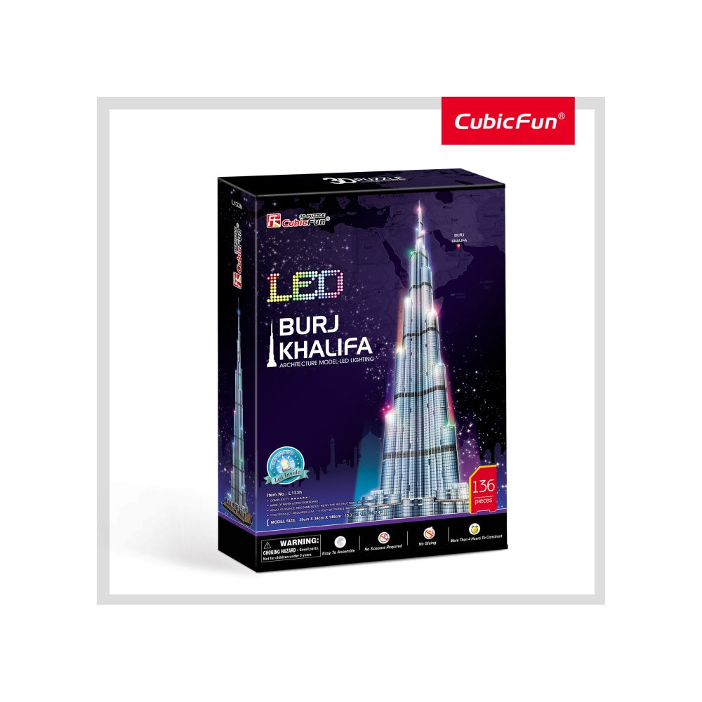 PUZZLE 3D LED BURJ KHALIFA 136 PIESE - CUBICFUN (CUL133H) - Libelula Vesela - Jucarii