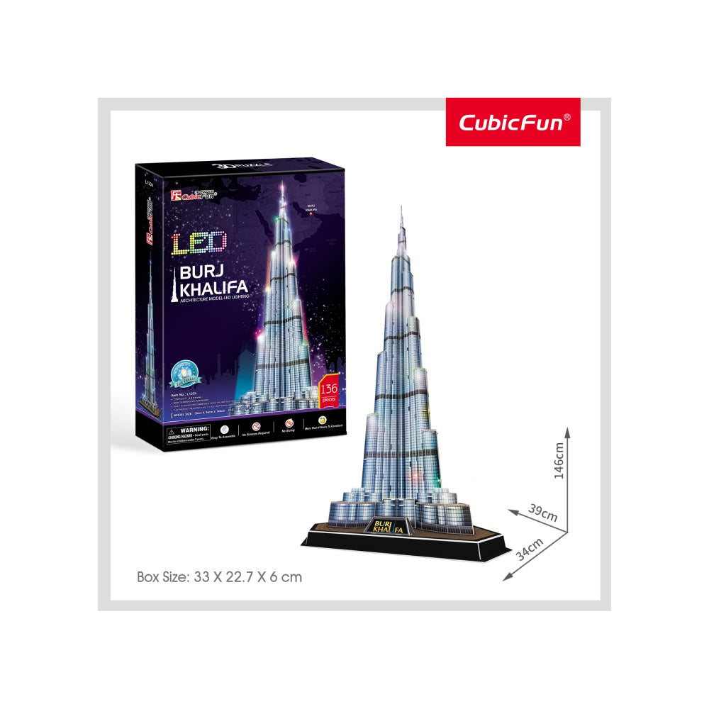 PUZZLE 3D LED BURJ KHALIFA 136 PIESE - CUBICFUN (CUL133H) - Libelula Vesela - Jucarii