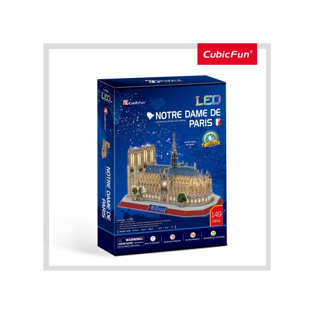 PUZZLE 3D LED NOTE DAME 149 PIESE - CUBICFUN (CUL173H) - Libelula Vesela - Jucarii